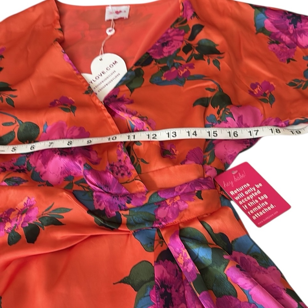 Buddy Love Satin Astrid Tuscan Rose NWT Orange kimono wrap style dress, size S - Picture 8 of 10